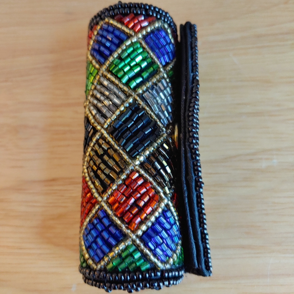 Beaded Lipstick Case Ornate tiny Carry Container Sequins Shiny